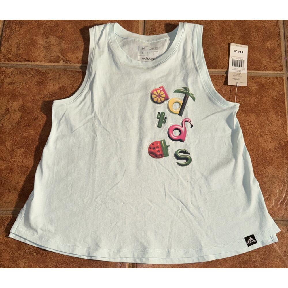 Adidas‎ Big Girls Sleeveless 100% Cotton Logo Graphic Halo Mint M 10/12